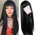 TIMANZO Long Straight Remy Wig 24-Inch | Heat-Resistant Fiber, Bangs, Full Machine Made
