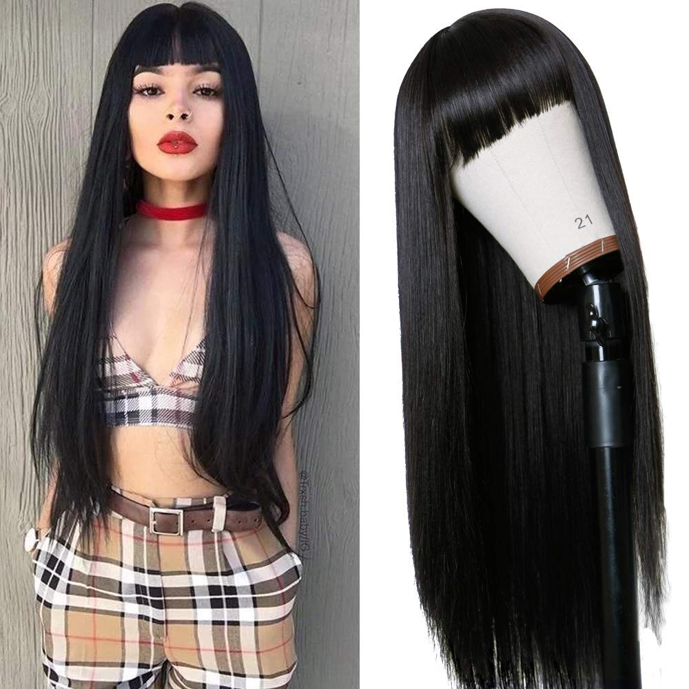 TIMANZO wig with bangs for face-framing style and cosplay looks.