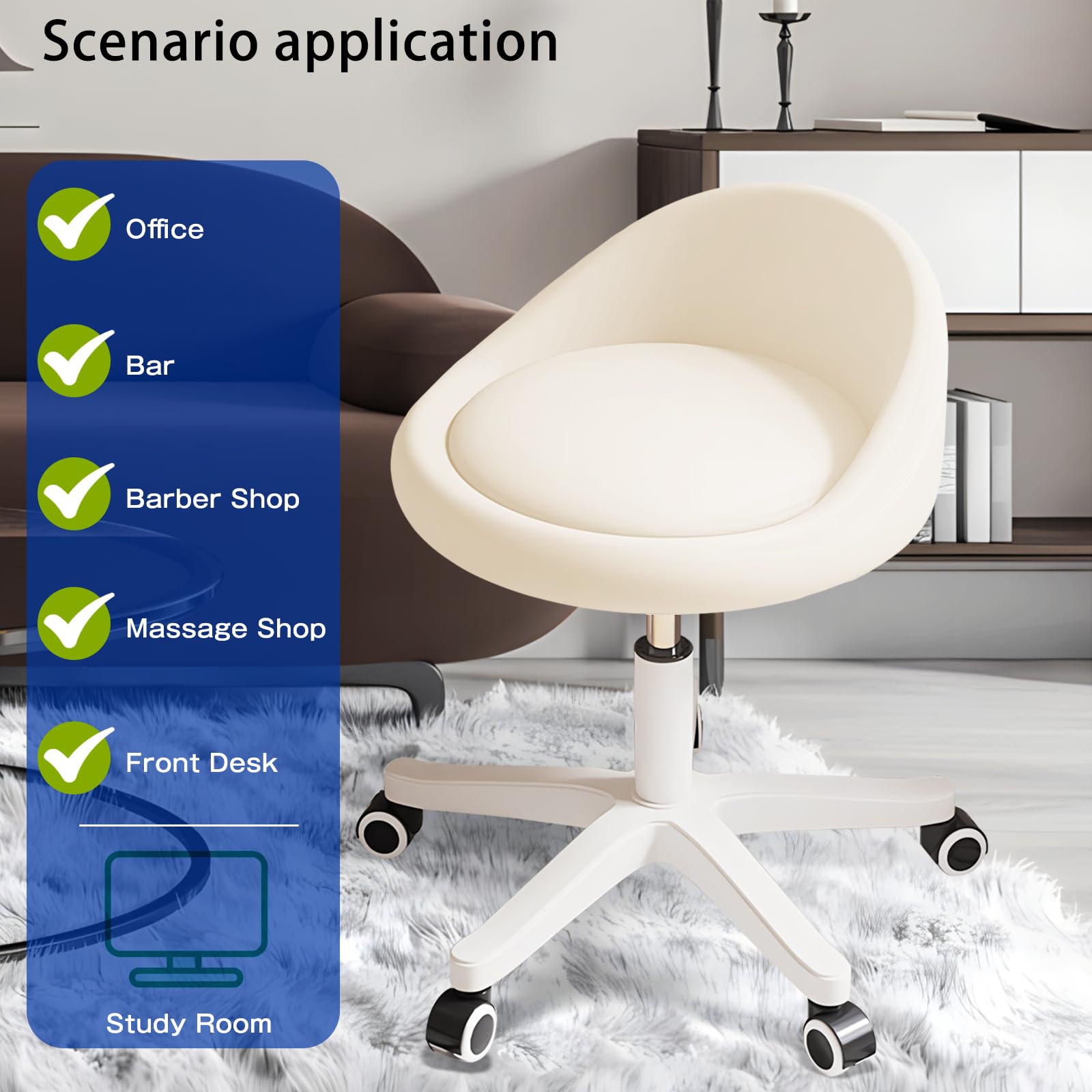 Timbertouch rolling stool height adjustment adapts to different workspaces