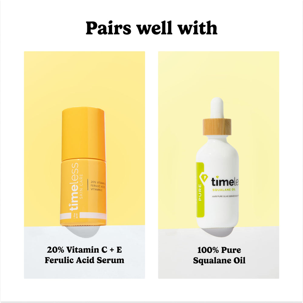 Timeless Skin Care 1oz serum packaging display for at-home use.