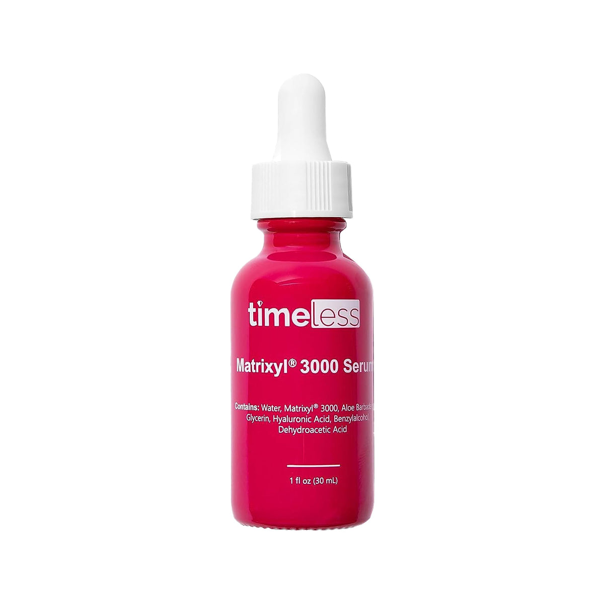 Timeless Skin Care Matrixyl 3000 Serum bottle pour shows easy-to-pour design for daily use