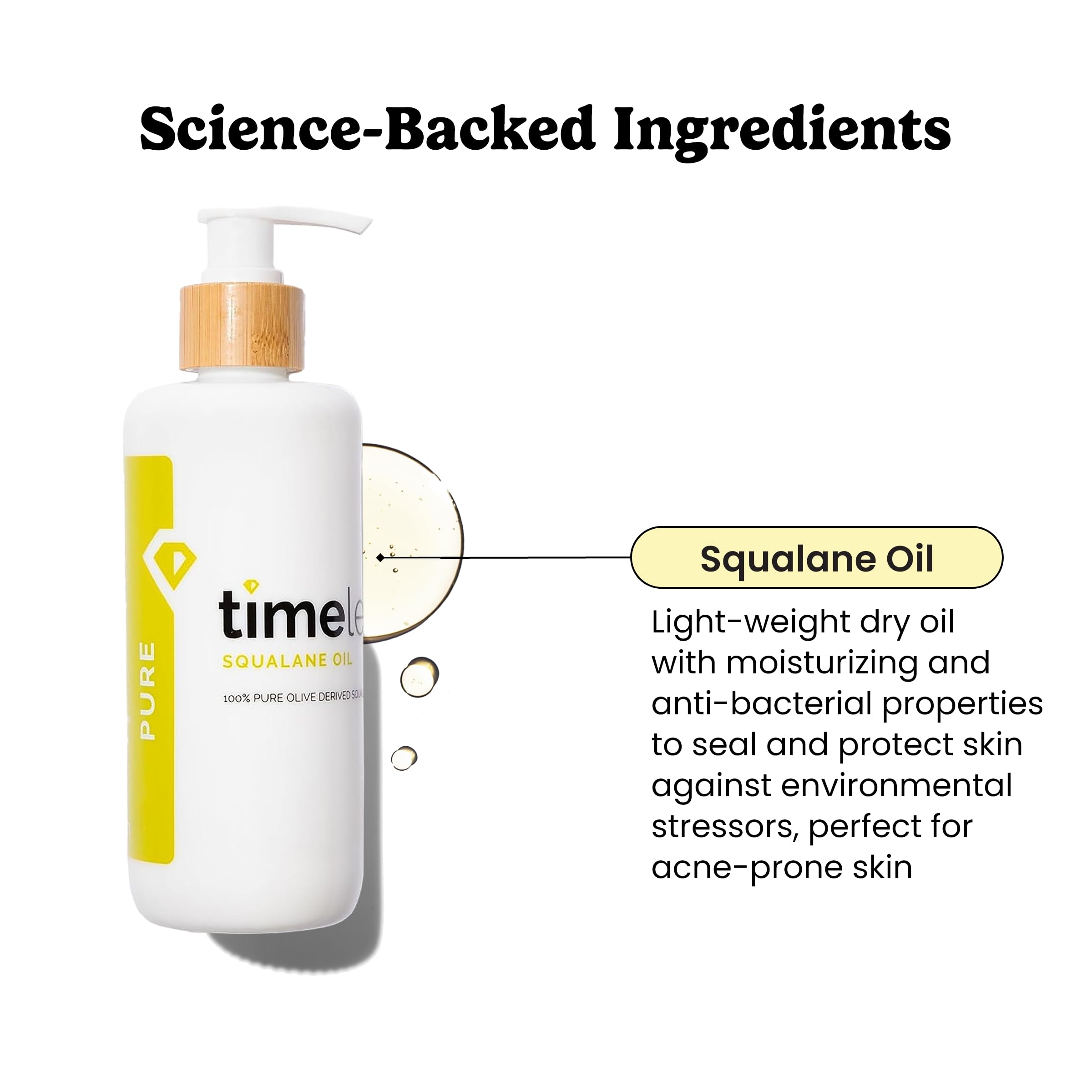 Timeless Skin Care Squalane Oil dropper ready for daily moisturizing