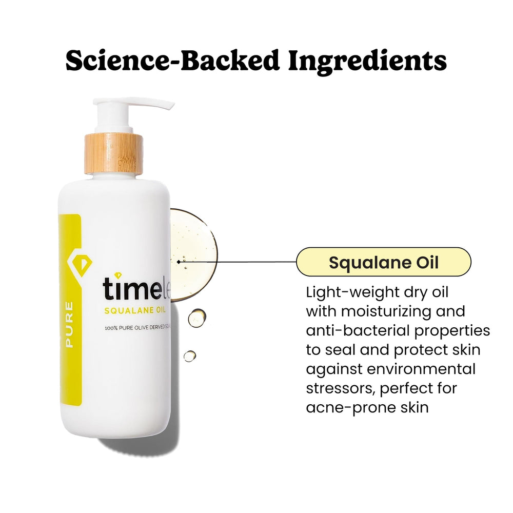 Timeless Skin Care Squalane Oil dropper ready for daily moisturizing