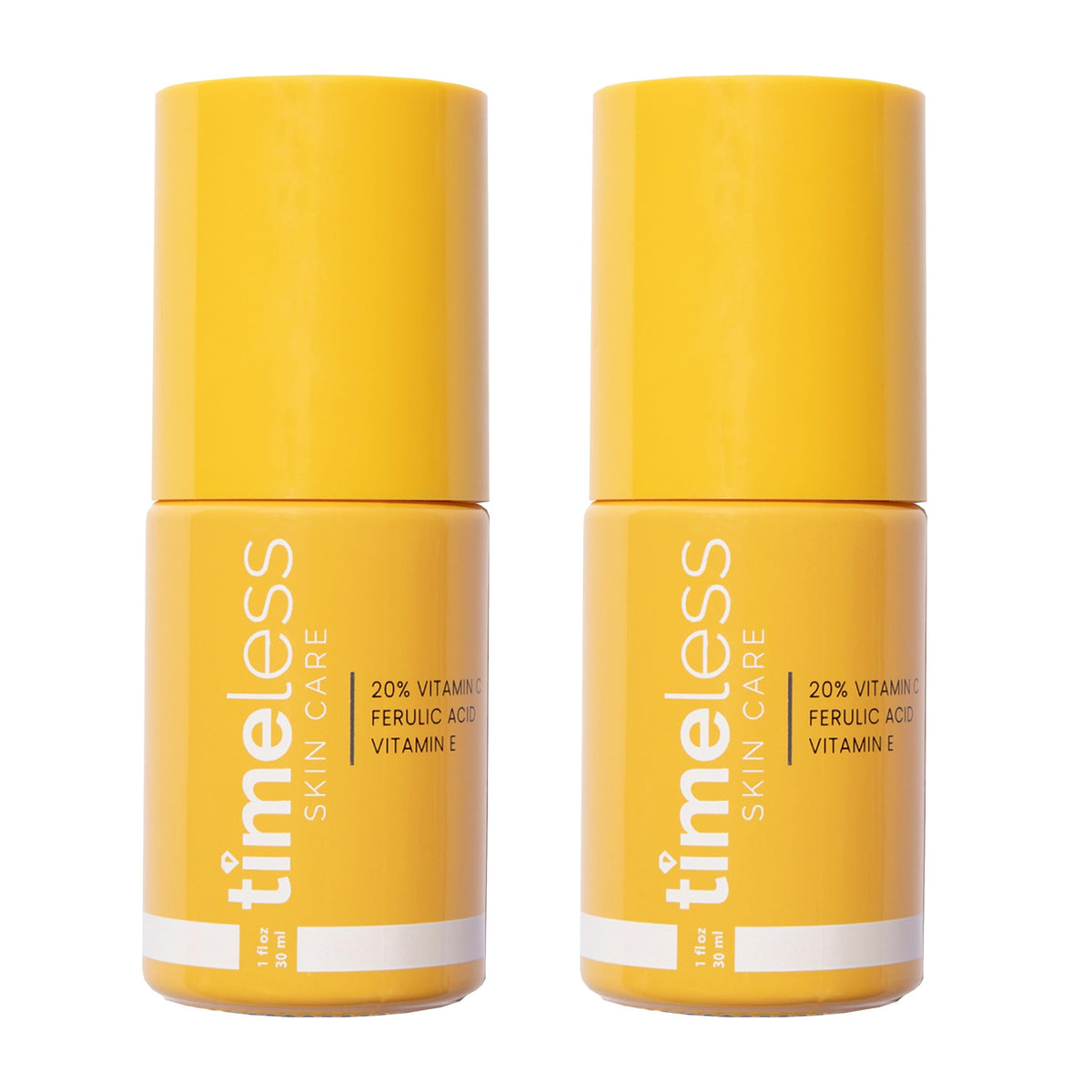 Timeless Skin Care vitamin C serum 2-pack bottles for daily brightening.