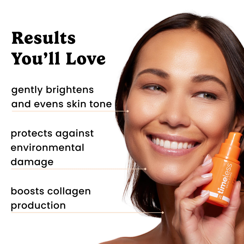 Timeless Vitamin C Serum with ferulic acid for even-looking tone and resilience.