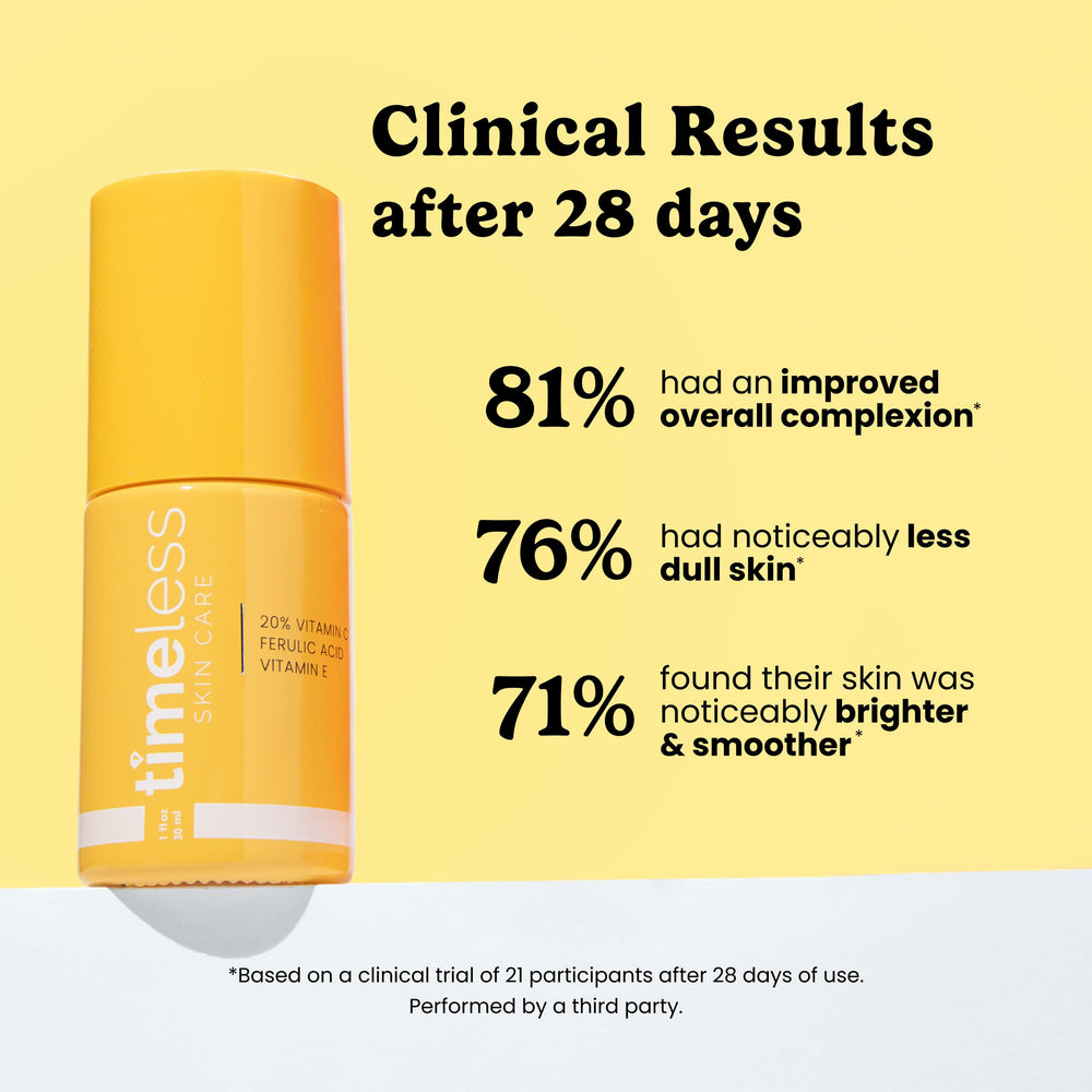 Timeless Skin Care fragrance-free vitamin C serum label highlights fragrance-free formula.