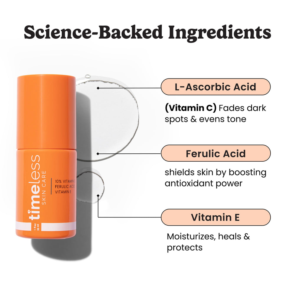 Timeless Vitamin C Serum pump application for controlled daily use on skin.