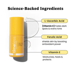 Timeless Vitamin C Serum closeup ingredients highlights the antioxidant blend.