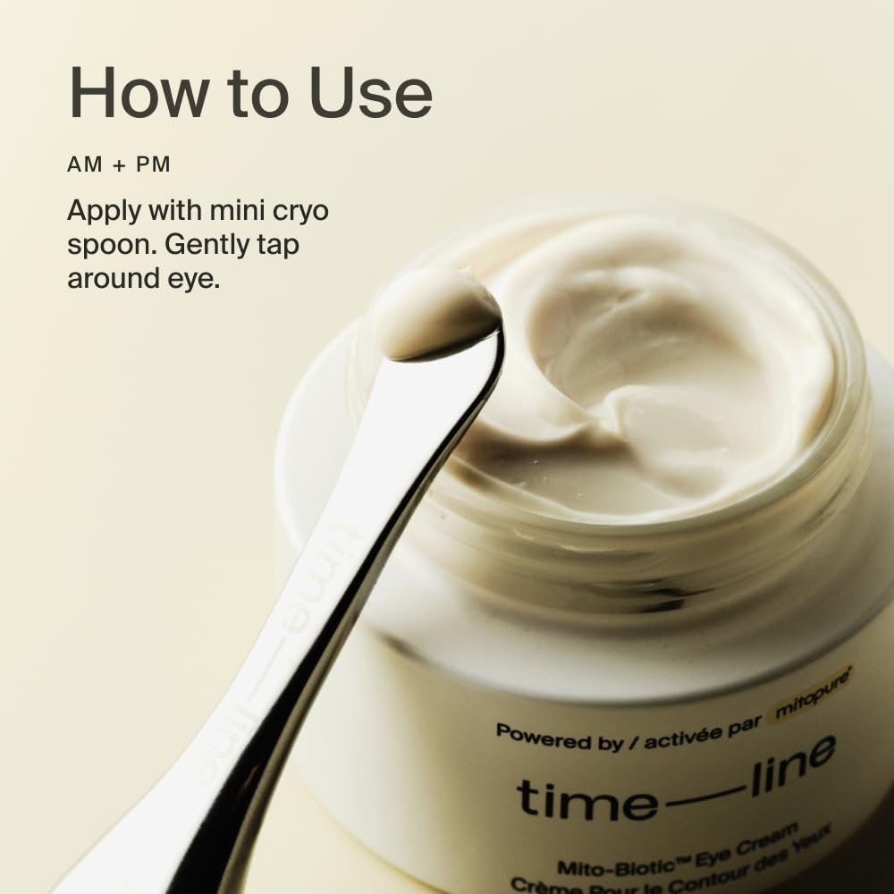 Timeline Mitopure eye area application demonstrates gentle patting to hydrate and smooth