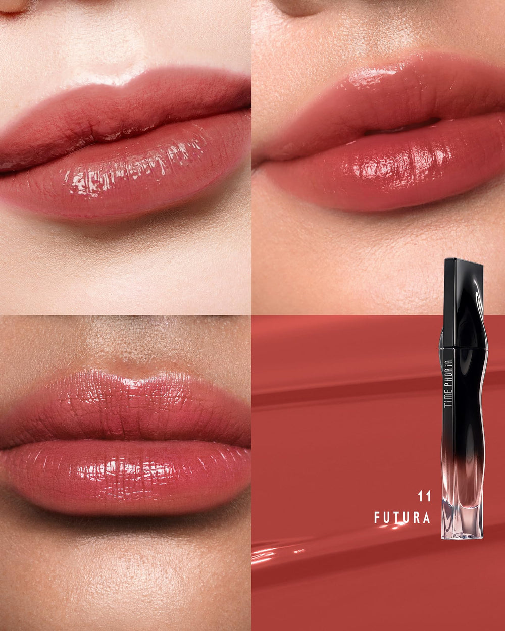 TIMEPHORIA Stellar Dust Lip Stain 11 Futura, acabado brillo que realza el tono