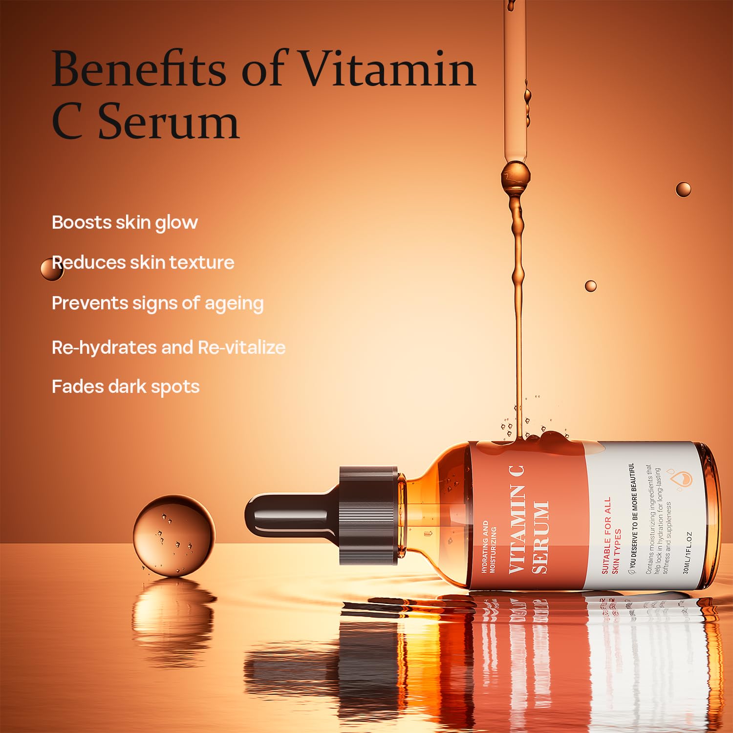 Tinclen Serum Vitamina C: textura ligera, absorción rápida sin grasa