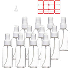 TINFO spray bottles 12-pack, clear 4oz, fine mist for travel and refilling.