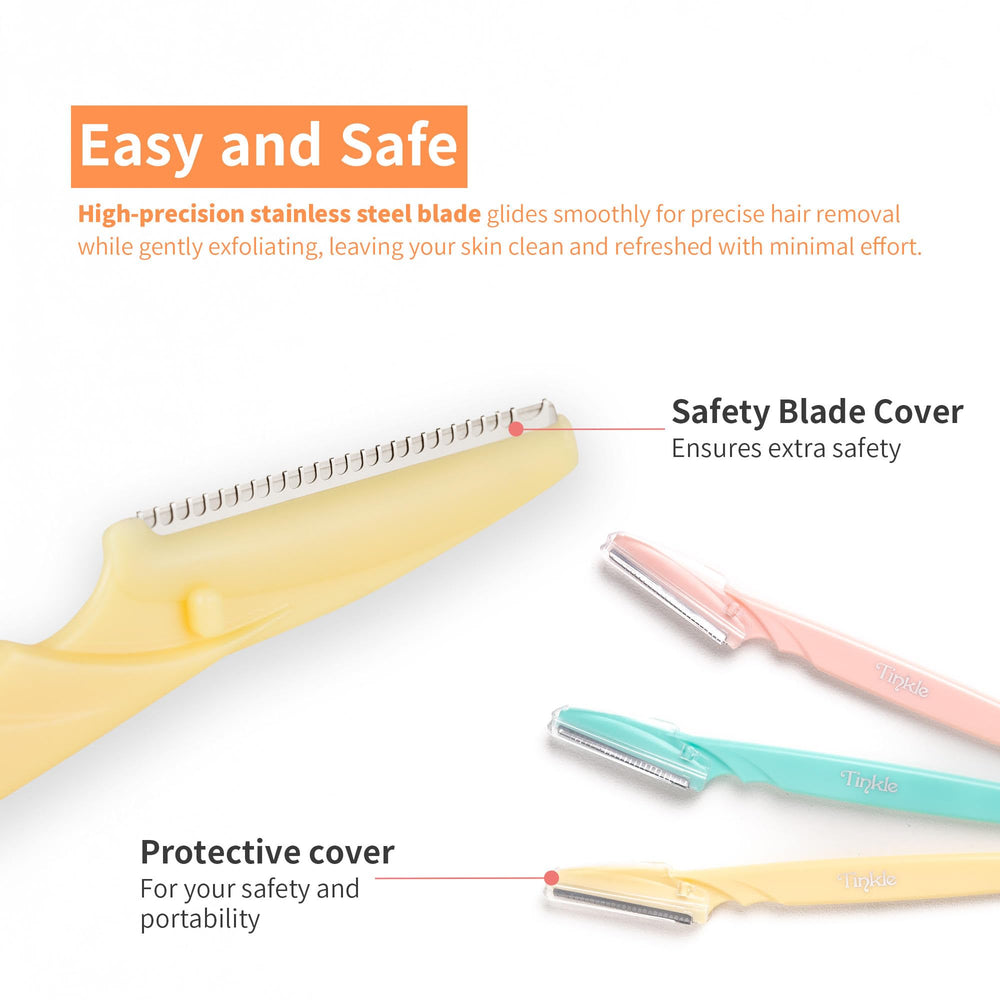 Tinkle dermaplaning tool used on face and neck for smooth skin.