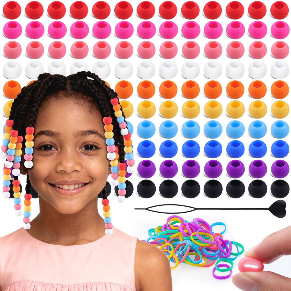 TINKRSTUFF 120-piece silicone hair beads package for quick, colorful braiding.