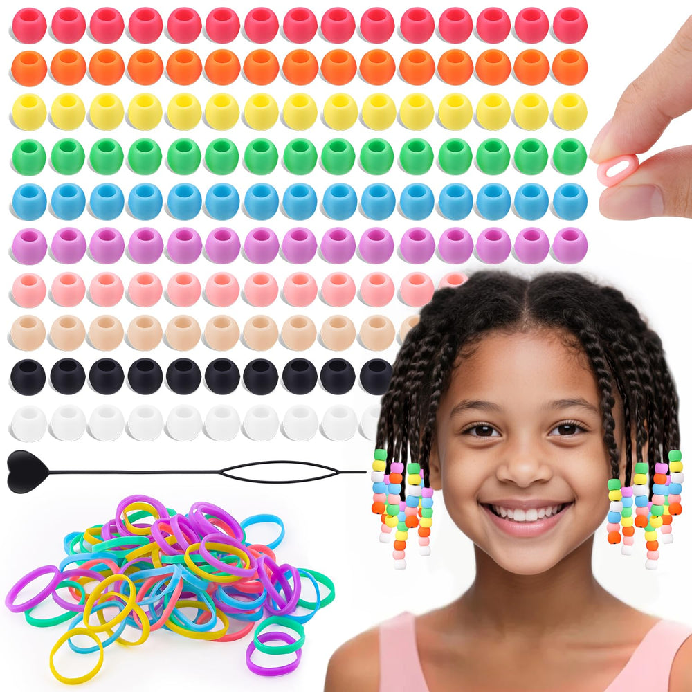 TINKRSTUFF 150pcs silicone hair beads for braids, soft and gentle on hair.