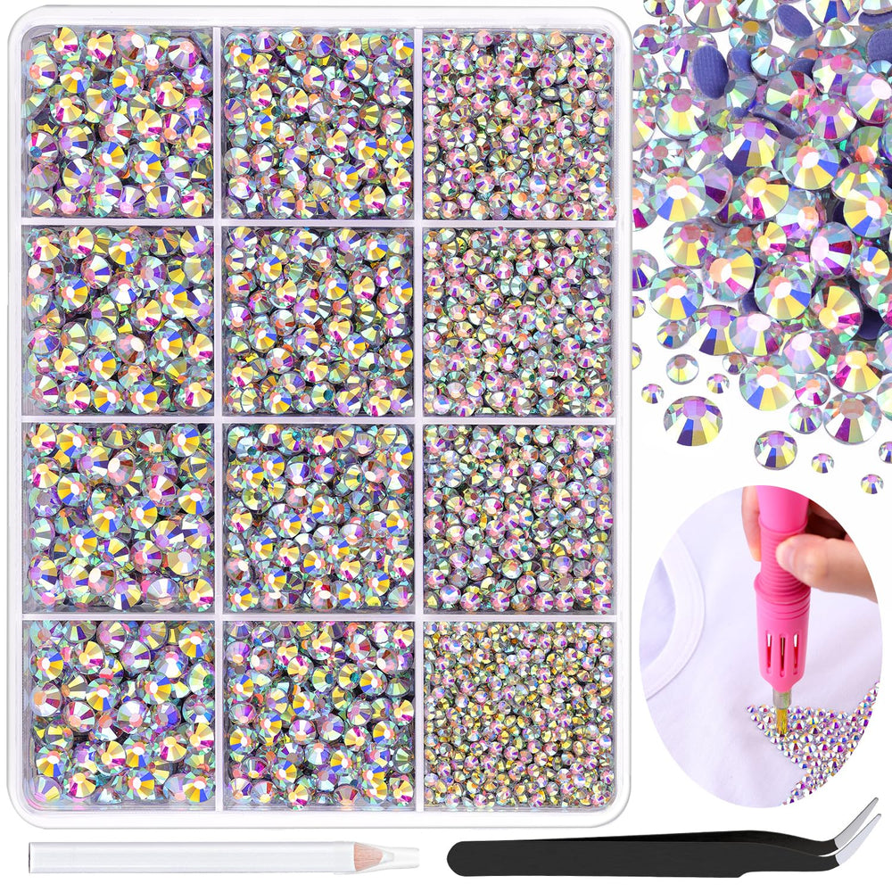 TINKRSTUFF 6800pcs rhinestones box closeup with Crystal AB sparkle for DIY embellishments.