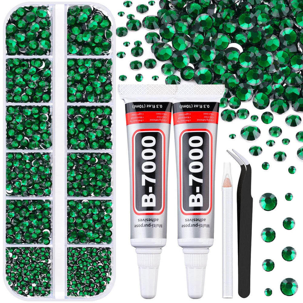 TINKRSTUFF emerald green flatback rhinestones in a 12-grid box for dazzling crafts