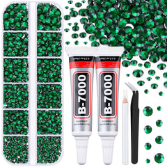 TINKRSTUFF emerald green flatback rhinestones in a 12-grid box for dazzling crafts