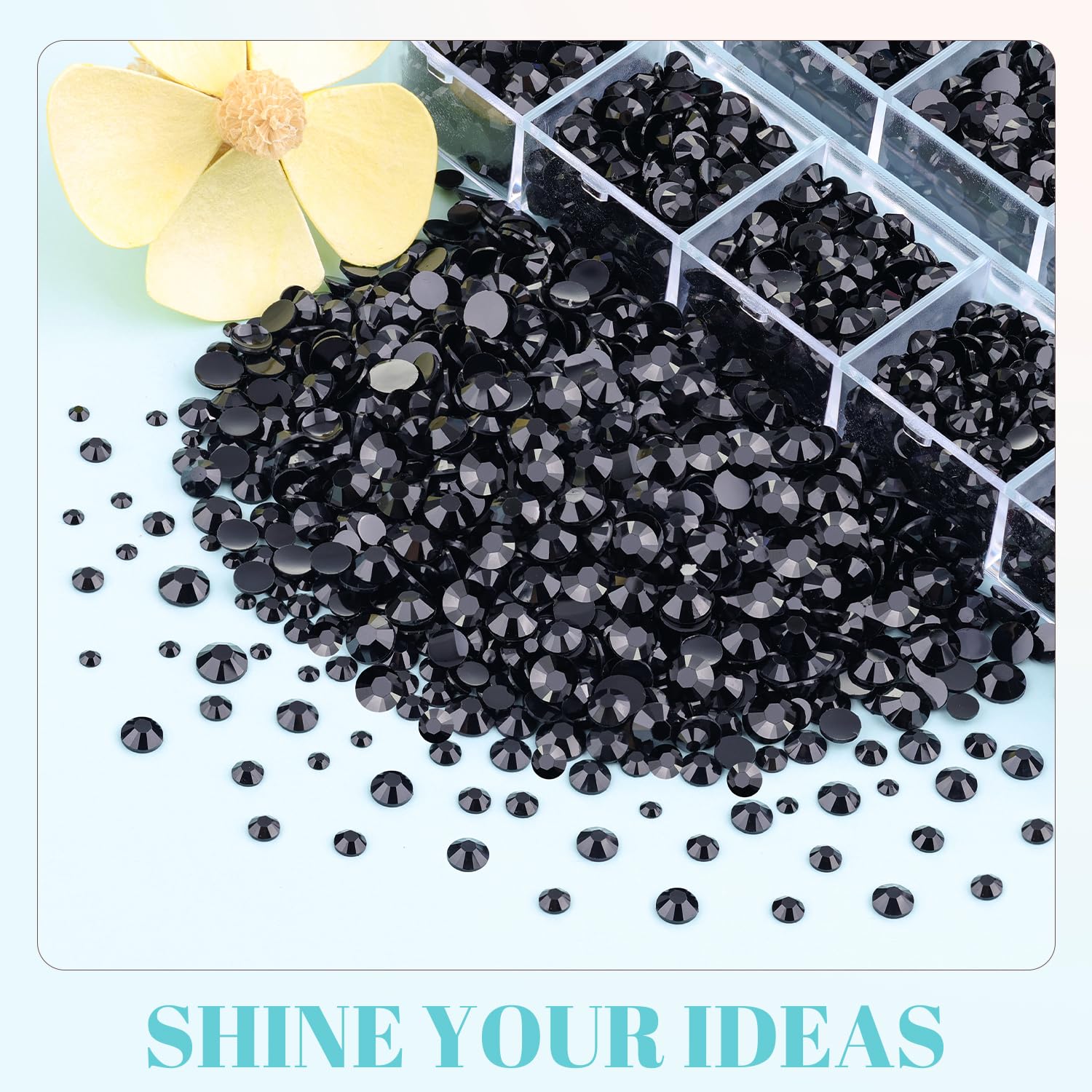 TINKRSTUFF flatback crystals in black ready for elegant bedazzling on fabrics.