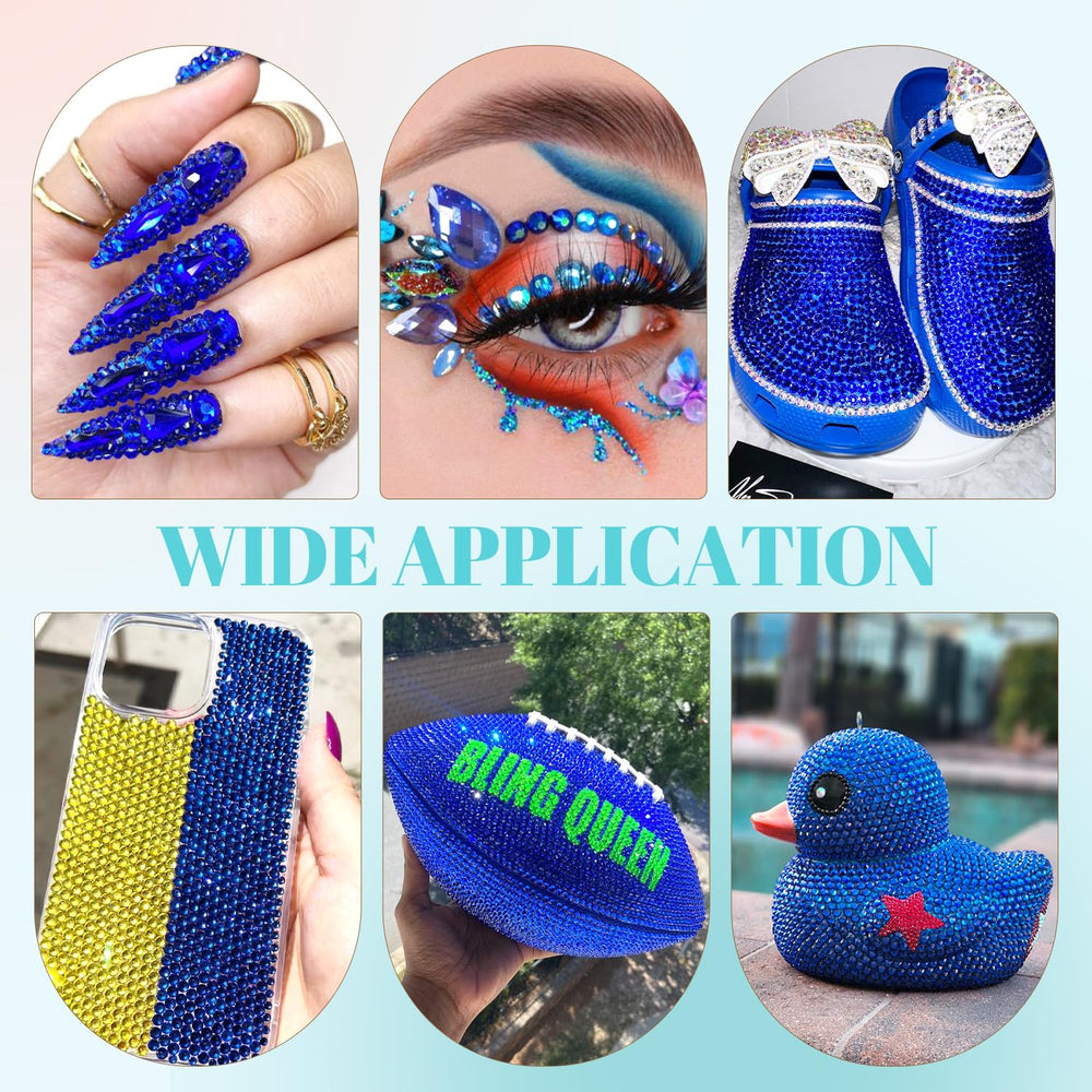 TINKRSTUFF nail art embellished with royal blue rhinestones