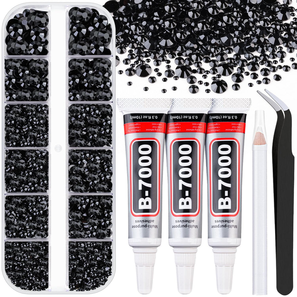 TINKRSTUFF resin black rhinestones in a flatback box for versatile crafts.