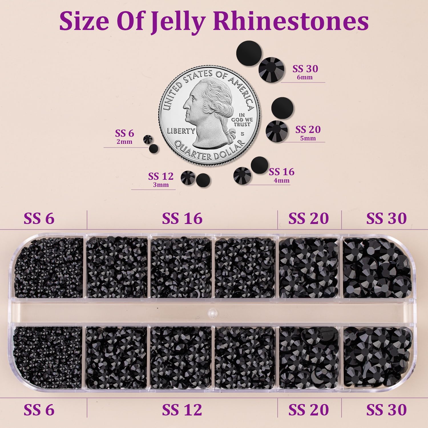 TINKRSTUFF Resin Jelly Rhinestones assorted sizes laid out for easy selection