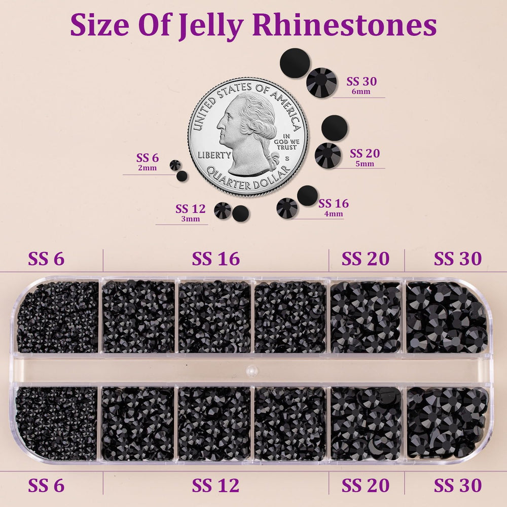 TINKRSTUFF Resin Jelly Rhinestones assorted sizes laid out for easy selection