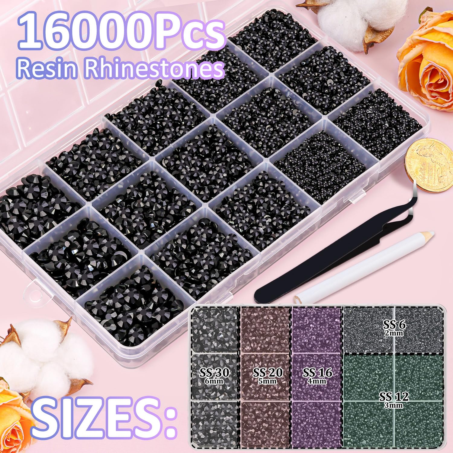 Piedras resina negro 2-6mm de TINKRSTUFF con facetado que resaltan cualquier proyecto.