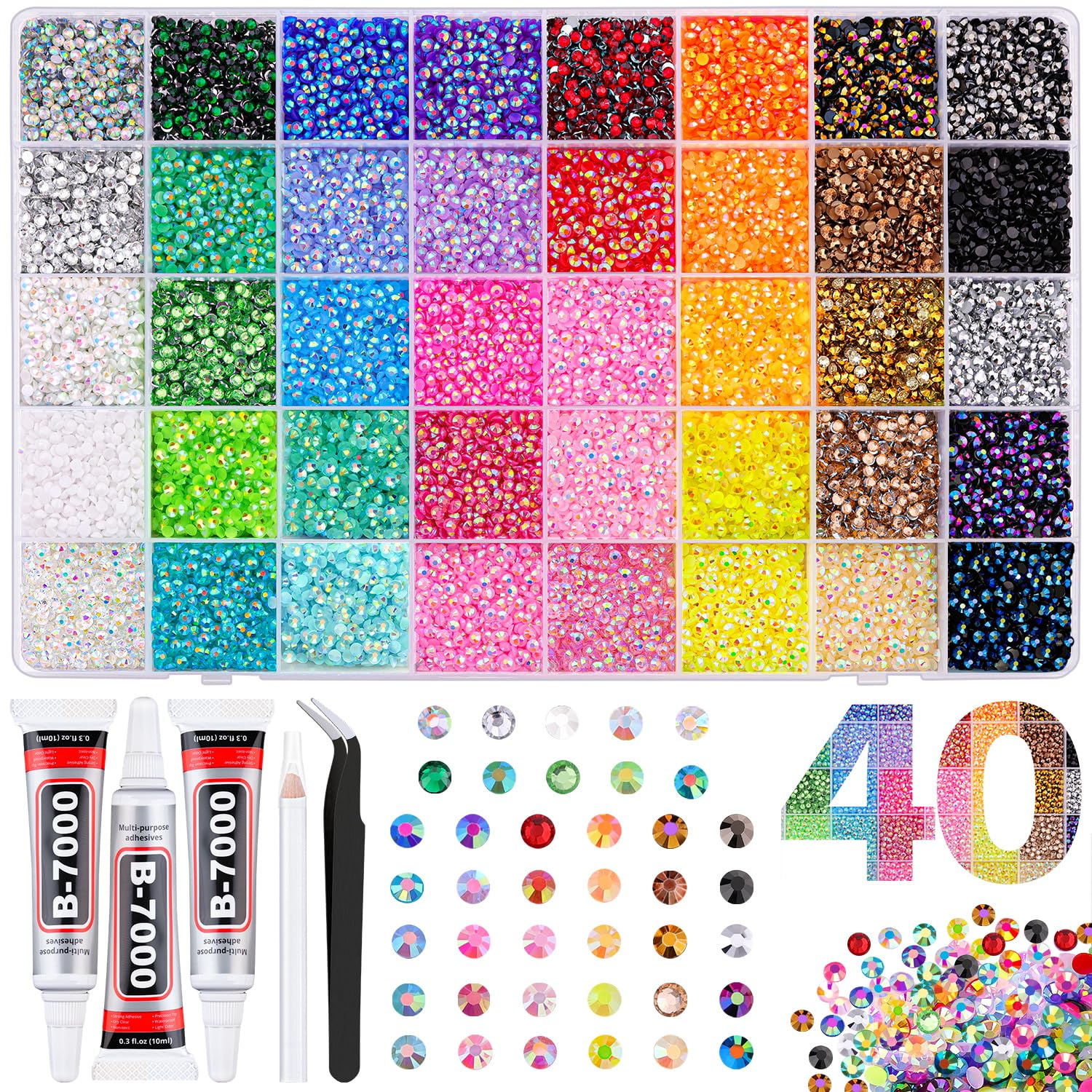 TINKRSTUFF rhinestones collection box with 40 grids for versatile DIY embellishments