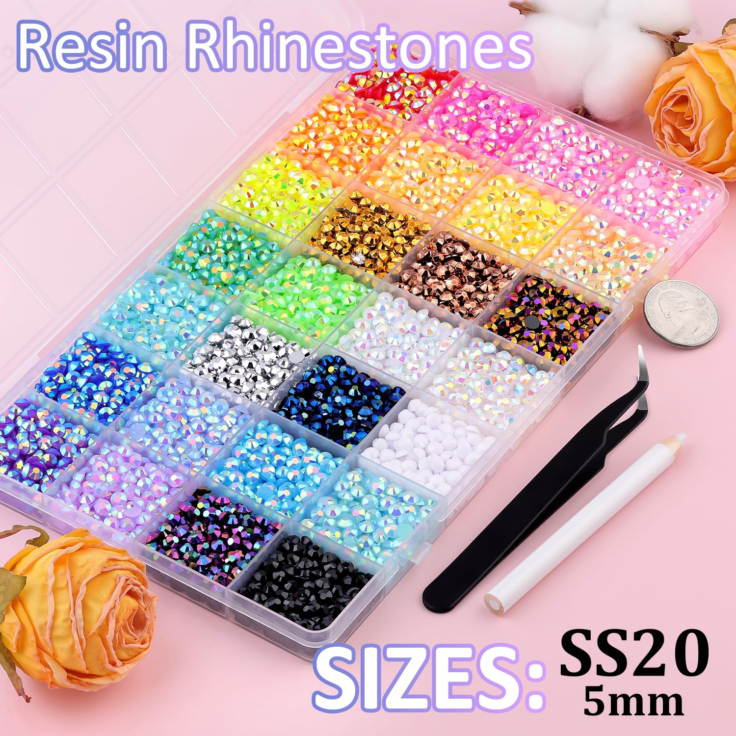 TINKRSTUFF iridescent rhinestones close-up for vivid embellishments on crafts.