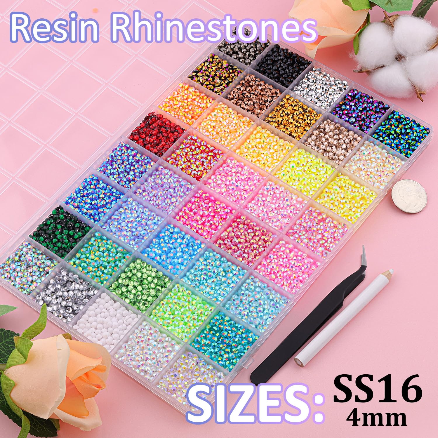 TINKRSTUFF rhinestones with tweezers and pickup pen for easy placement.