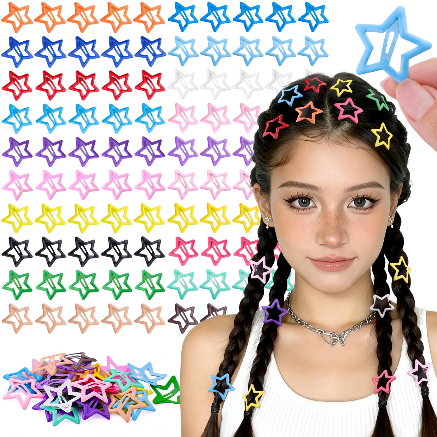 TINKRSTUFF star hair clip set, 100pc, colorful for secure styling.