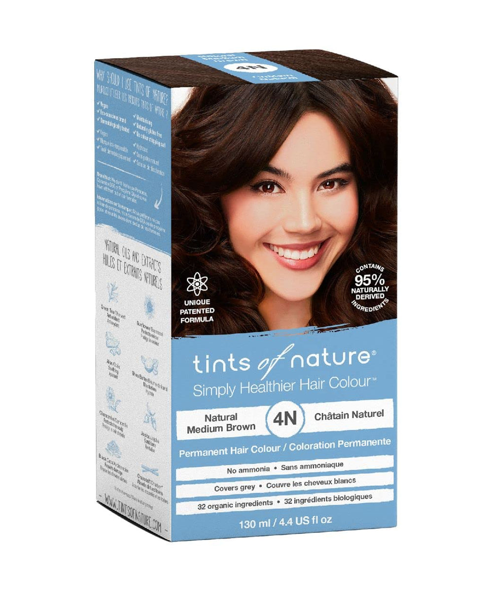 Tints of Nature 4N Natural Medium Brown bottle shows ammonia-free color delivery
