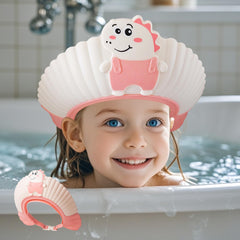 TinyGuardian Baby Shower Cap Dinosaur Pink, protege ojos y orejas durante el baño