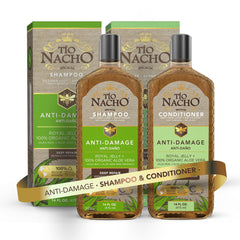 Tio Nacho champú anti-daños con Aloe Vera, botella frontal para cabello suave y nutrido.
