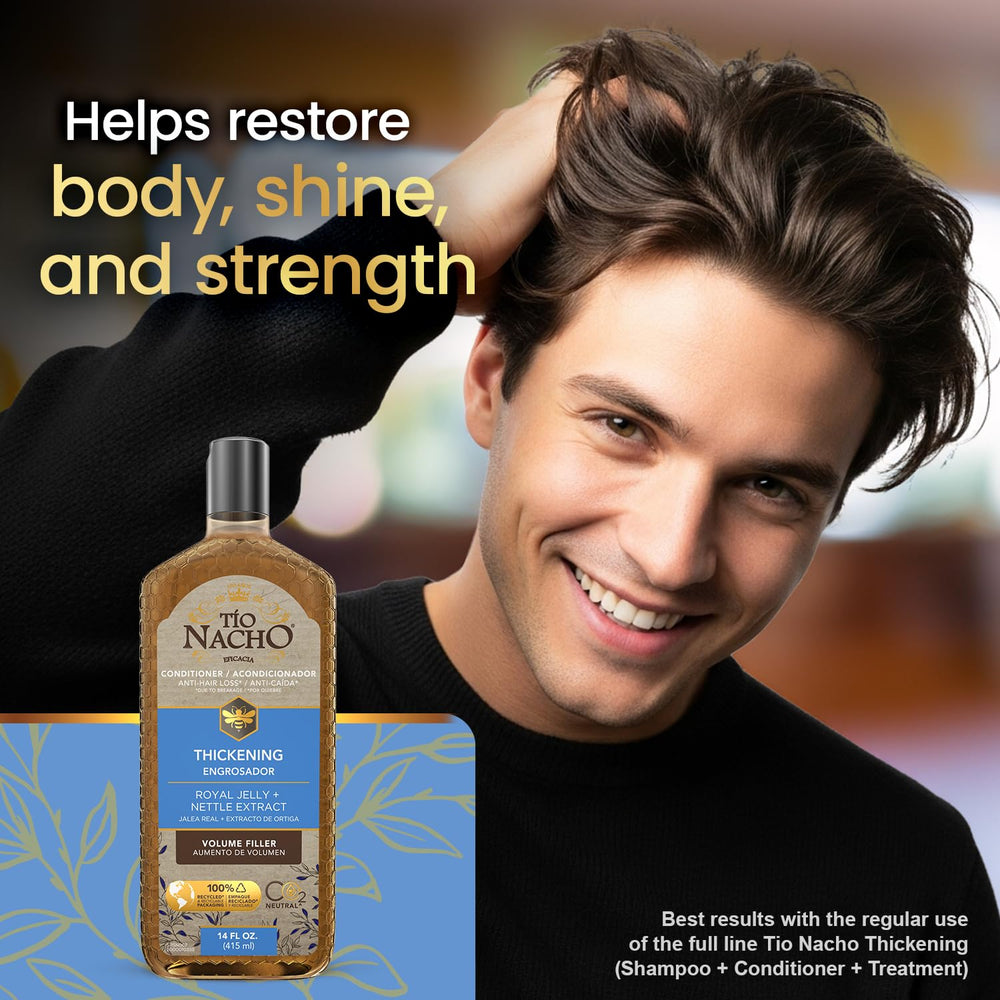 Tio Nacho Thickening Conditioner in shower demonstrates easy application for thinning hair