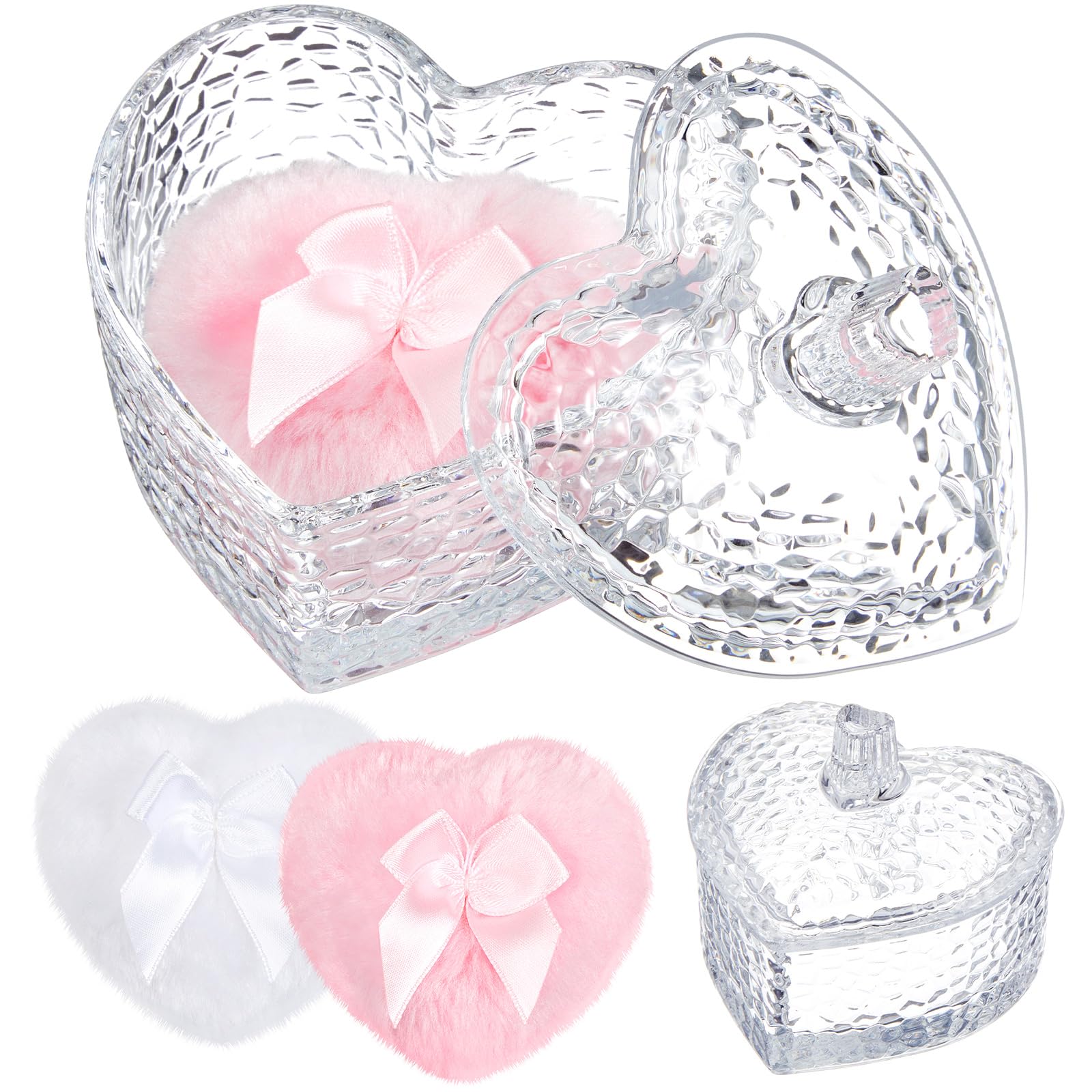 Tioncy hammered heart crystal puff container for elegant powder storage