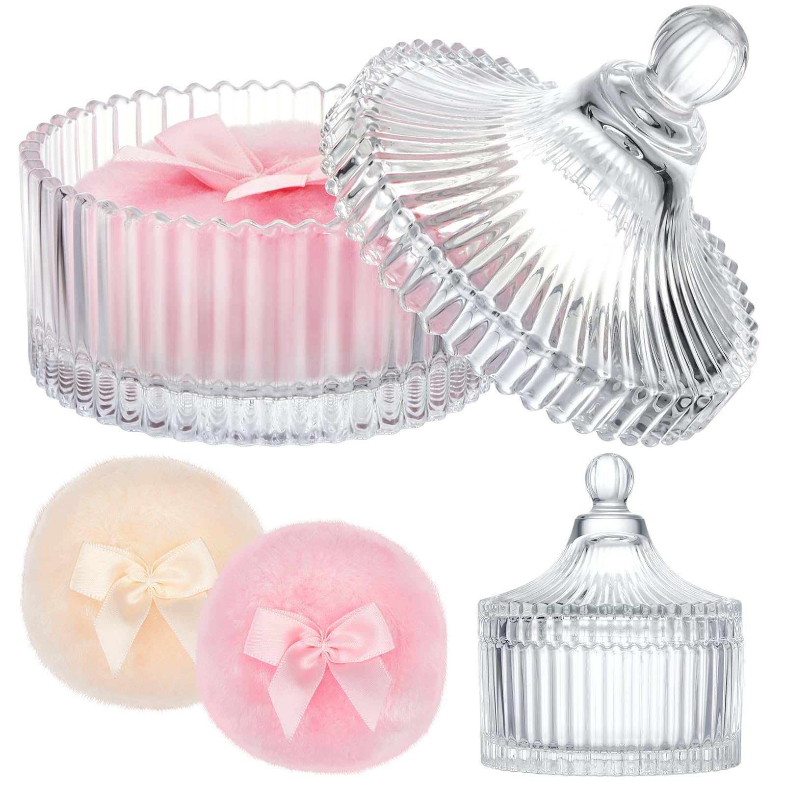 Tioncy large powder puff set with glass container for smooth, even powder application.