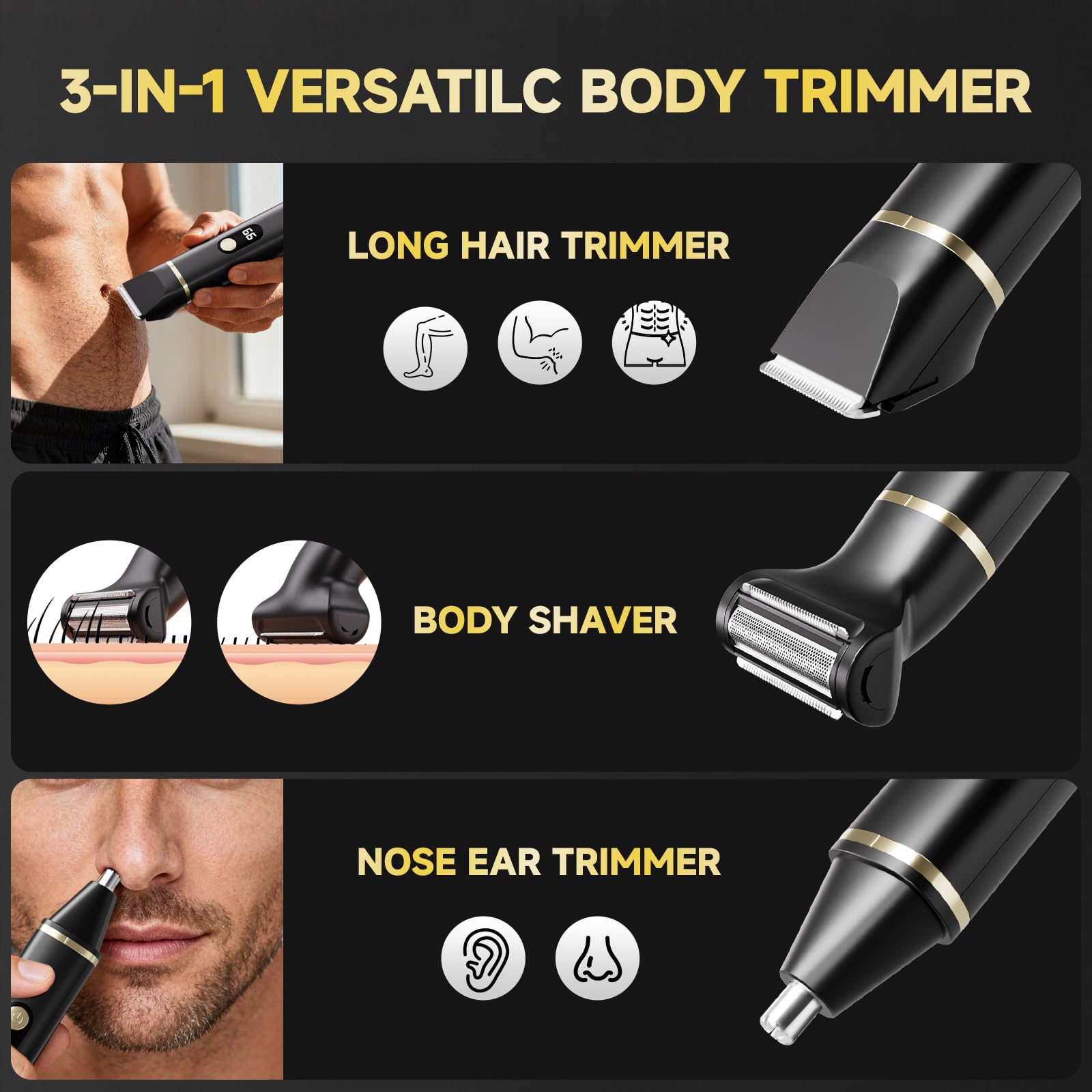 Tiovara beard trimmer body shaver in use for smooth manscaping.
