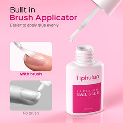 TIPHULAN pegamento uñas press-on secado rápido para fijación duradera.