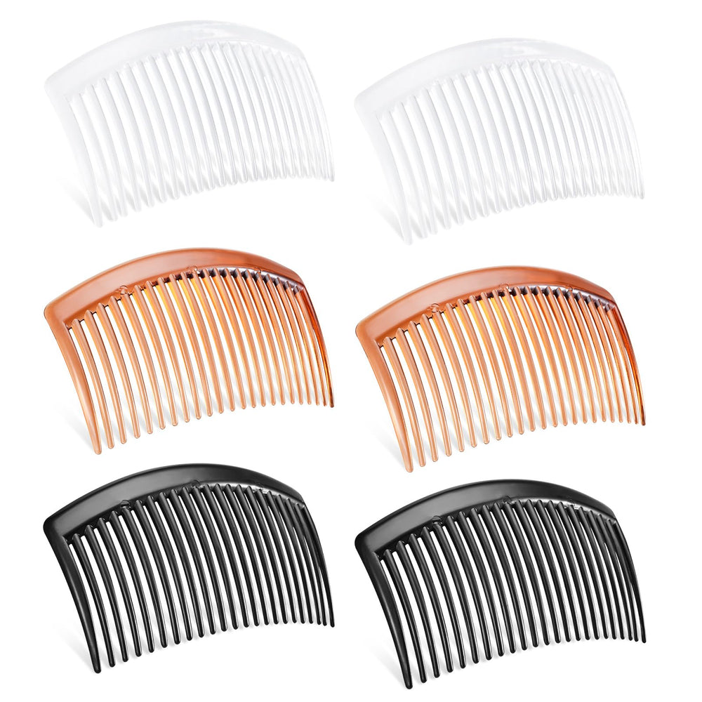 TIPTAP six-pack 3.15-inch side combs in brown, black, and clear for versatile styling.