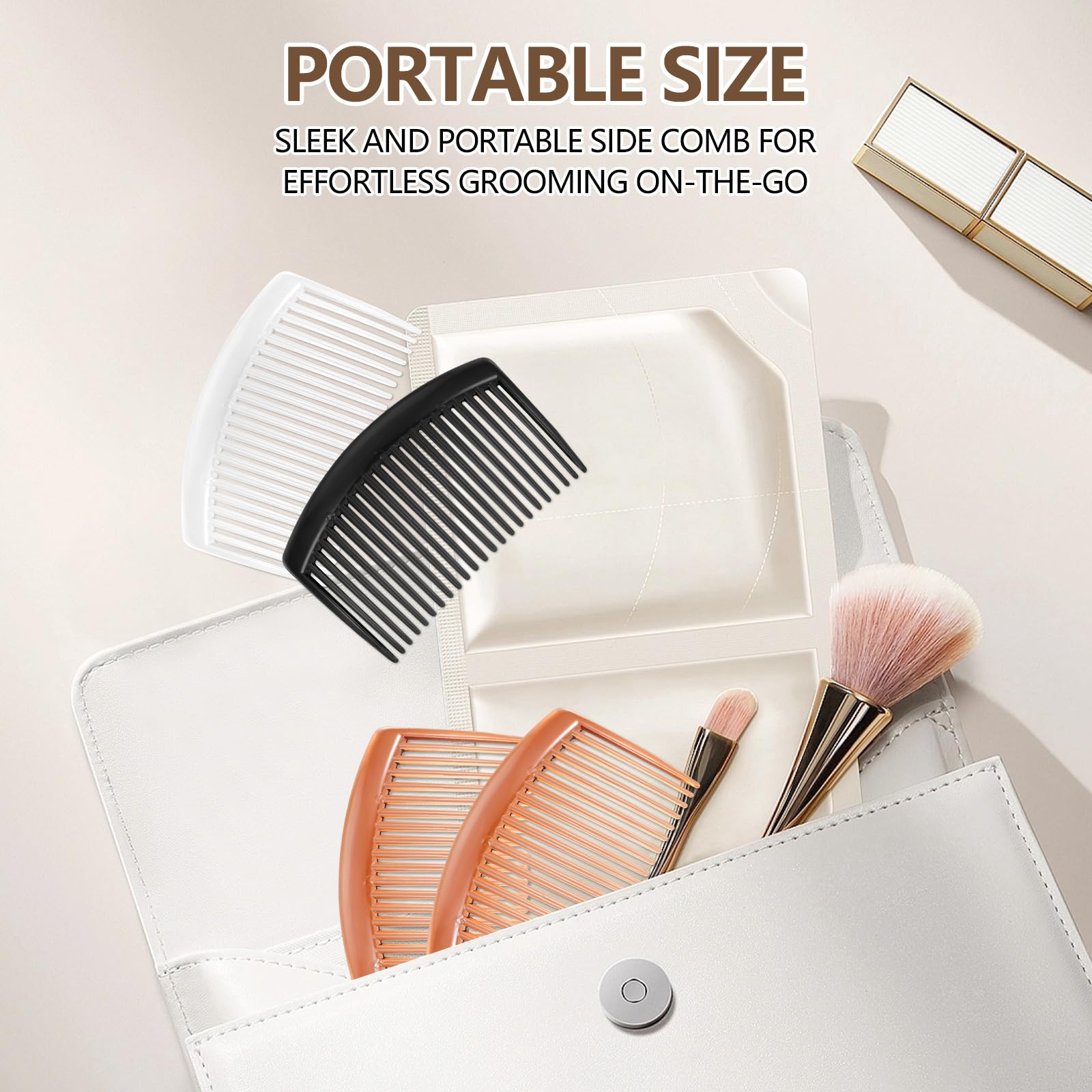 TIPTAP travel-friendly side combs fit in bags for on-the-go styling.