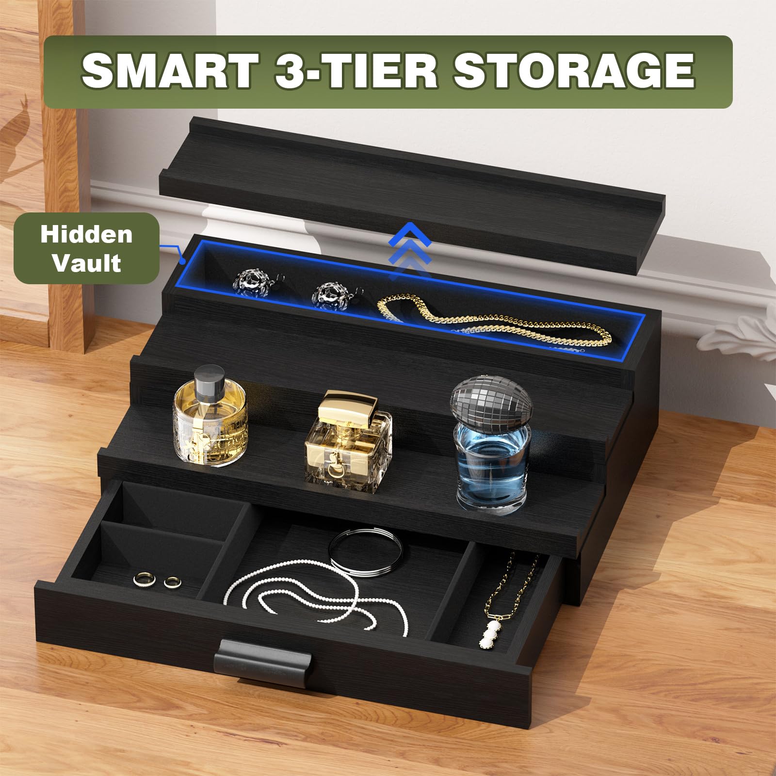 TIRYIUOU jewelry and cosmetics storage rack keeps small items organized.