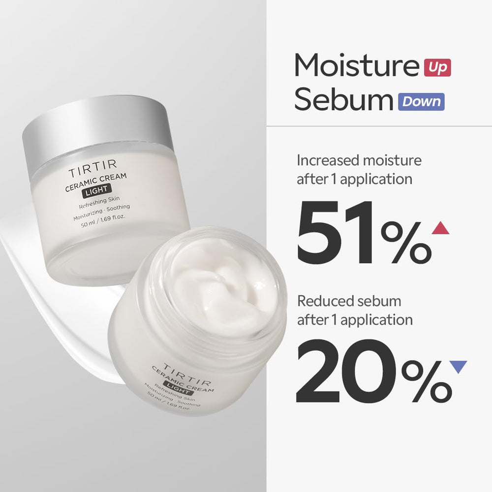 Aplicación nocturna de TIRTIR Ceramic Cream Light para hidratación profunda.