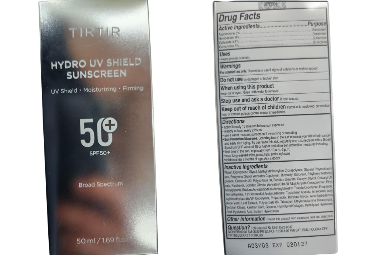 TIRTIR Hydro UV Shield packaging with pump for easy dispensing.