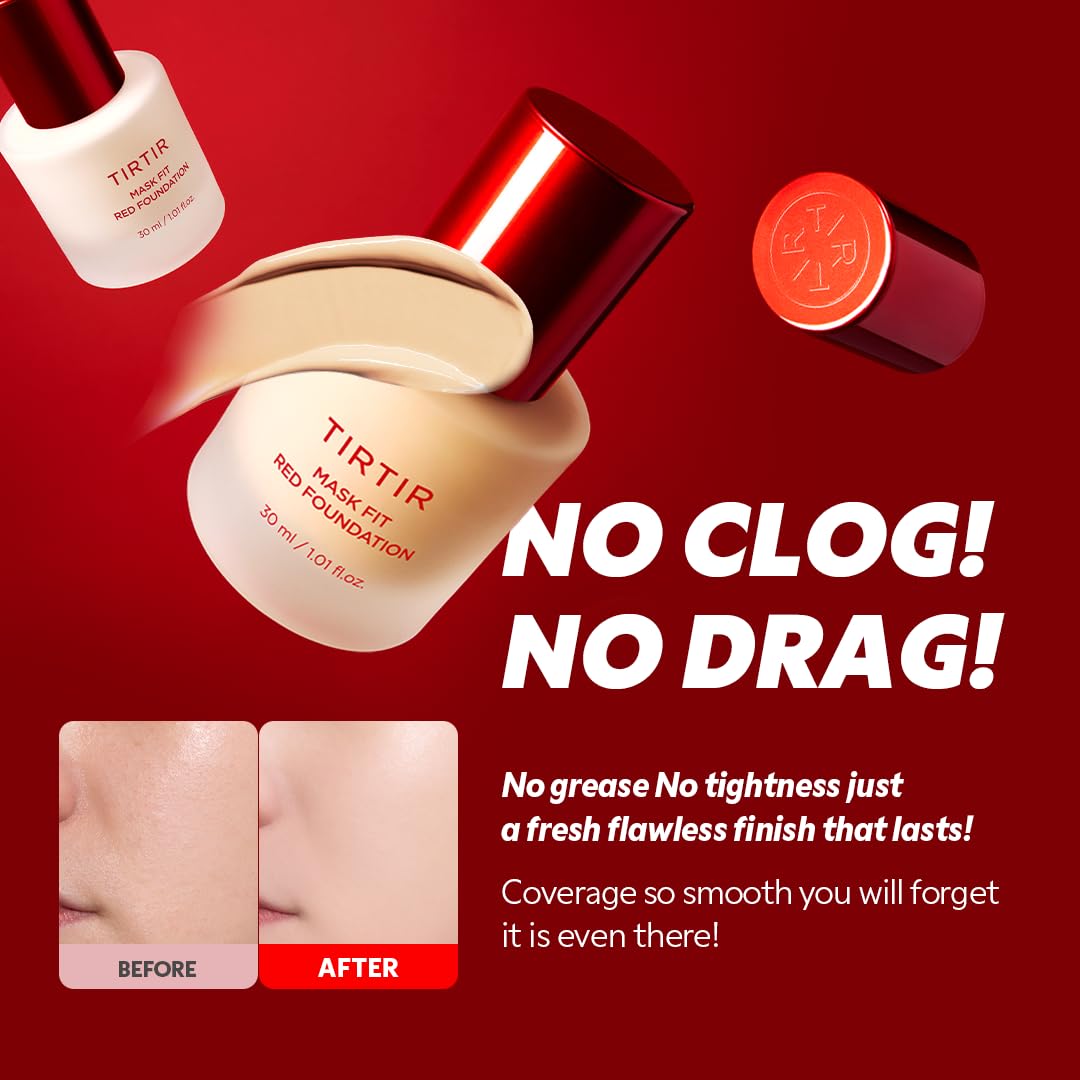 TIRTIR Mask Fit Red Foundation shade swatches reveal diverse tones.