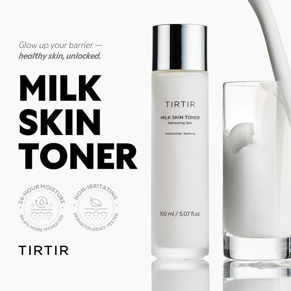 TIRTIR Milk Skin Toner, aplicación diaria para preparar la piel antes del maquillaje.