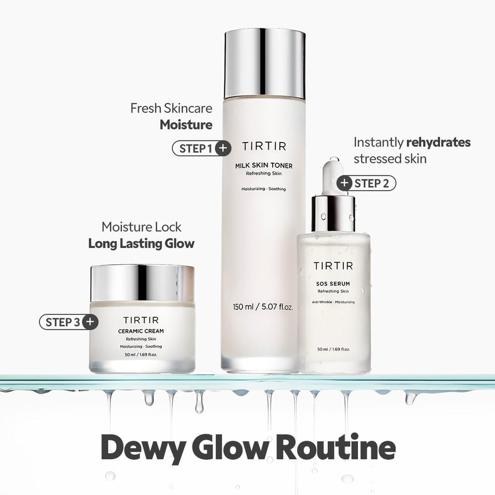 Glowing skin after using TIRTIR SOS Serum during morning routine.