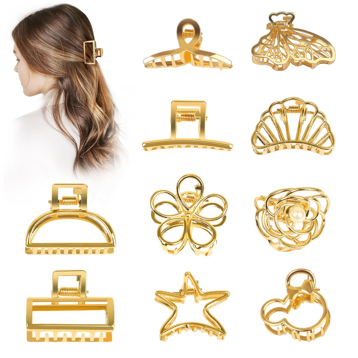 Tisenla gold hair clips set with ten styles for versatile styling and secure hold.