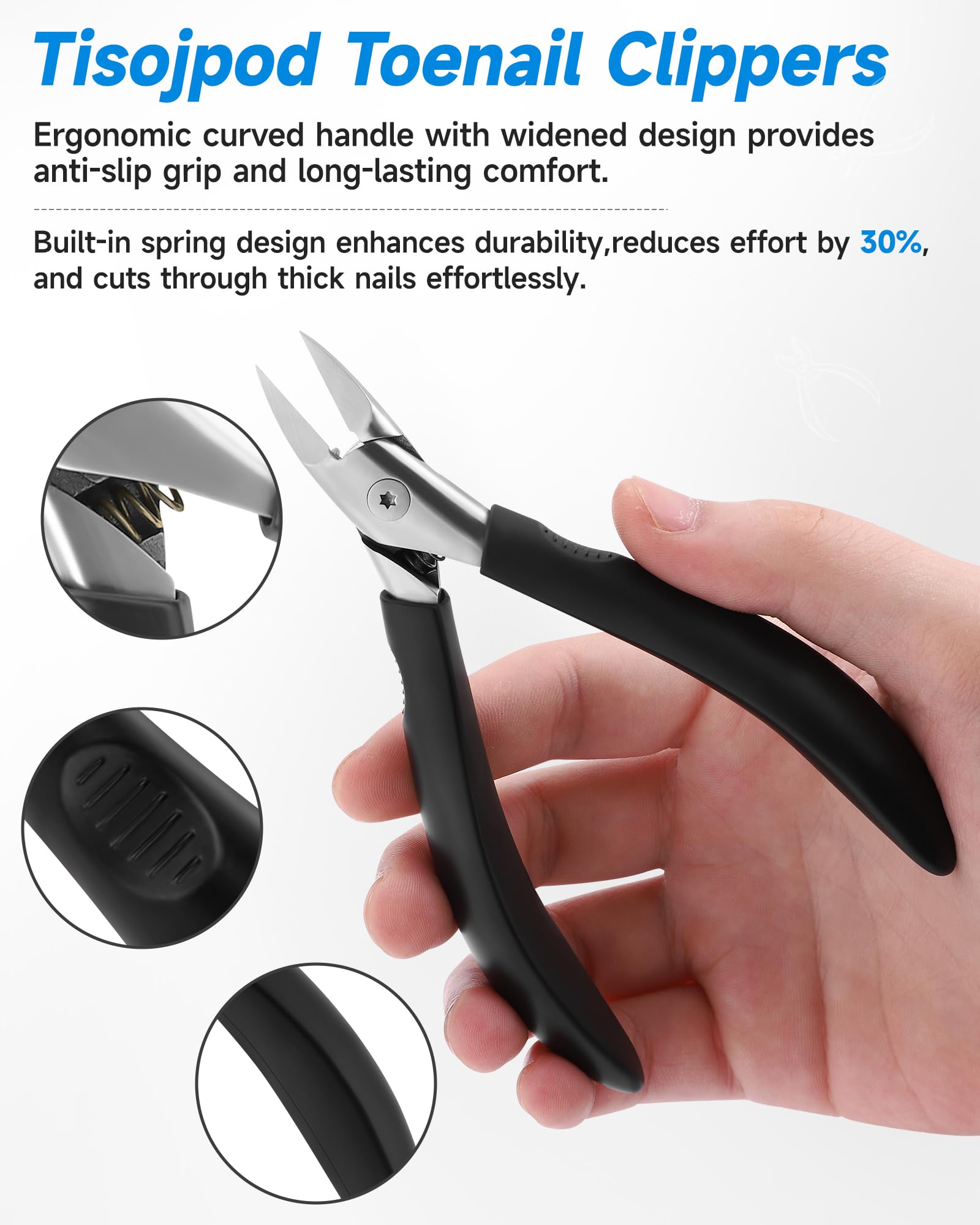 Tisojpod nail clippers with slim tip for embedded nails.